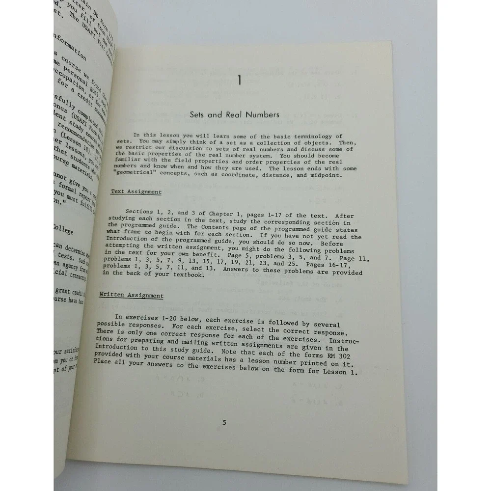 1973 US Armed Forces Inst College Algebra Study Guide Paper Madison‎ WI Dobyns